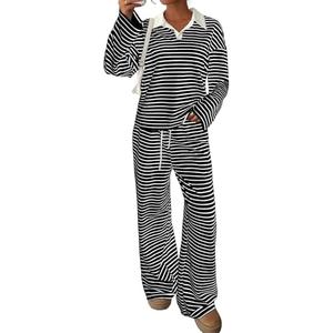 Sweetmoon 2 Piece Lounge Sets for Women Tall Oversized Sweatshirt Wide Leg Matching Pajamas Set Airport Travel Outfit Women White Striped M