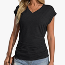 Womens Summer Cap Sleeve Ruched Tops V Neck T Shirts Casual Short Sleeve Shirts Loose Fit Spring Outfit 2025 M