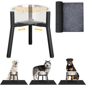 Dog Bowl Stand for Medium Large Dogs with Mat, Adjustable Width Elevated Dog Bowls for 7-10.6" Wide Bowls, Raised Food Water, 11 inch Tall Single Holder, Bowl Not Included