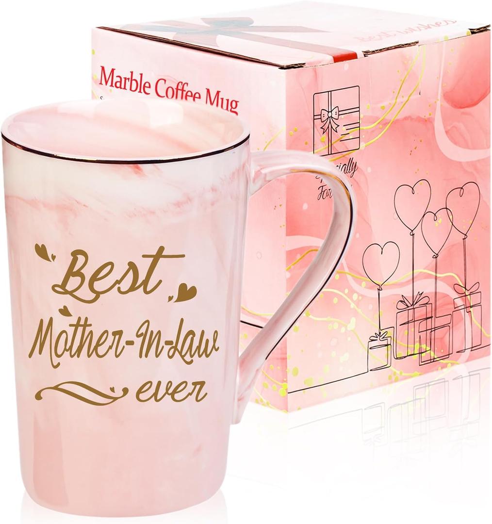 Best Mother-In-Law Ever Mug, Birthday and Mothers Day Gifts from Daughter Son In Law, 14 OZ Pink