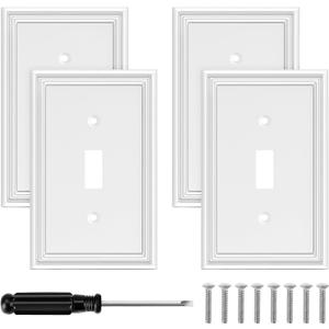 White Modern Decorative Wall Plate Light Switch Cover Decorator Outlet Covers Rocker Switch Plates Bamboo Fiber Material Wall Plates for Kitchen Bathroom (1 Gang Single Toggle-4 Pack)