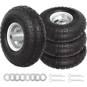 4 Pack 4.10/3.50-4 Tire and Wheel, Premium Rubber Pneumatic Replacement Wheels, Washers and Cotter Pins, with 5/8" Bearings & 2.2" Offset Hub, Compatible with Hand Truck Wheelbarrow Wagon Dollies