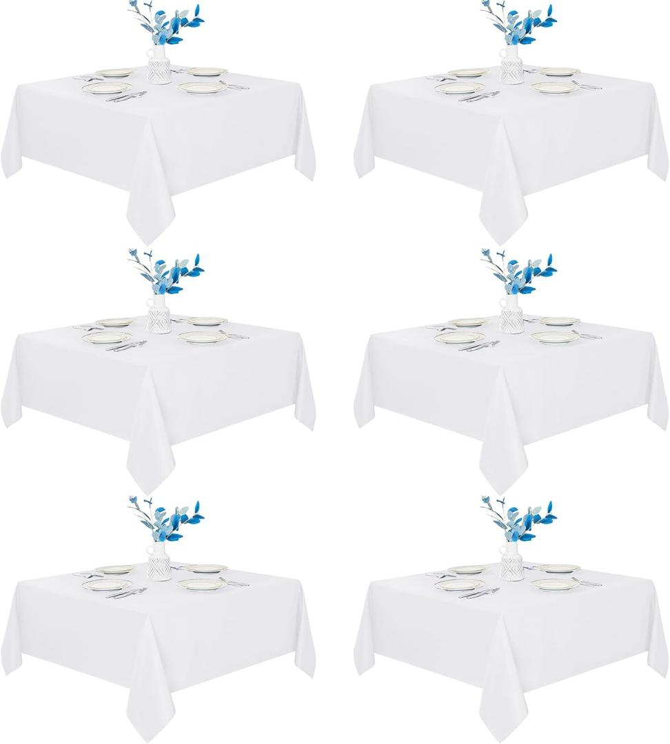 Fitable 6 Pack White Square Tablecloths - 70 x 70 Inches - Stain Resistant and Reusable Table Clothes, Polyester Fabric Table Covers for Dining, Card Tables, Coffee Tables