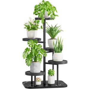iDavosic.ly 5 Tier Plant Stand Indoor Outdoor, Tiered Corner Plant Stands for Multiple Plants, Metal Plastic Tall Plant Display Holder Flower Shelf for Patio Living Room Garden Balcony Bedroom, Black