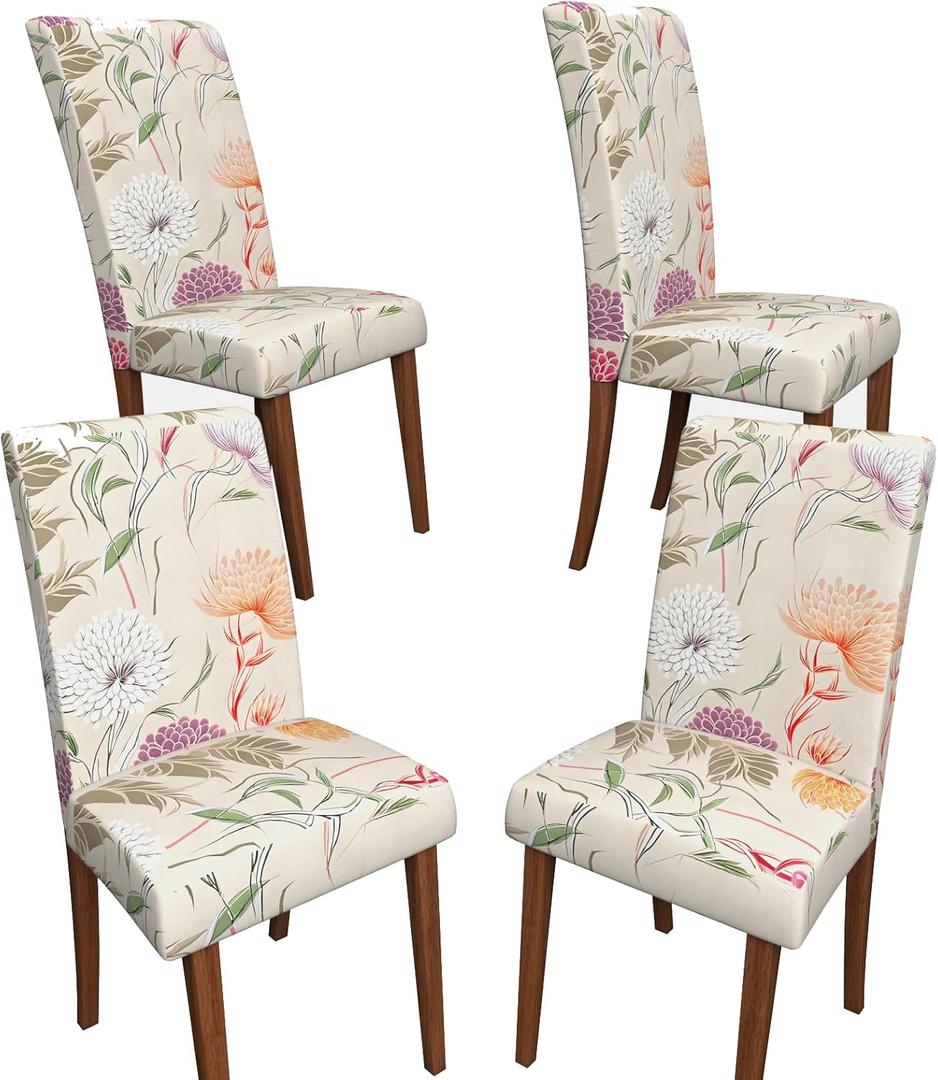 Stretch Dining Chair Covers Set of 4,Floral Print Chair Covers,Soft Removable Washable,Pet Friendly Furniture Protector,Universal Chair Slipcovers for Home, Kitchen,Ceremony Dining Room Seat