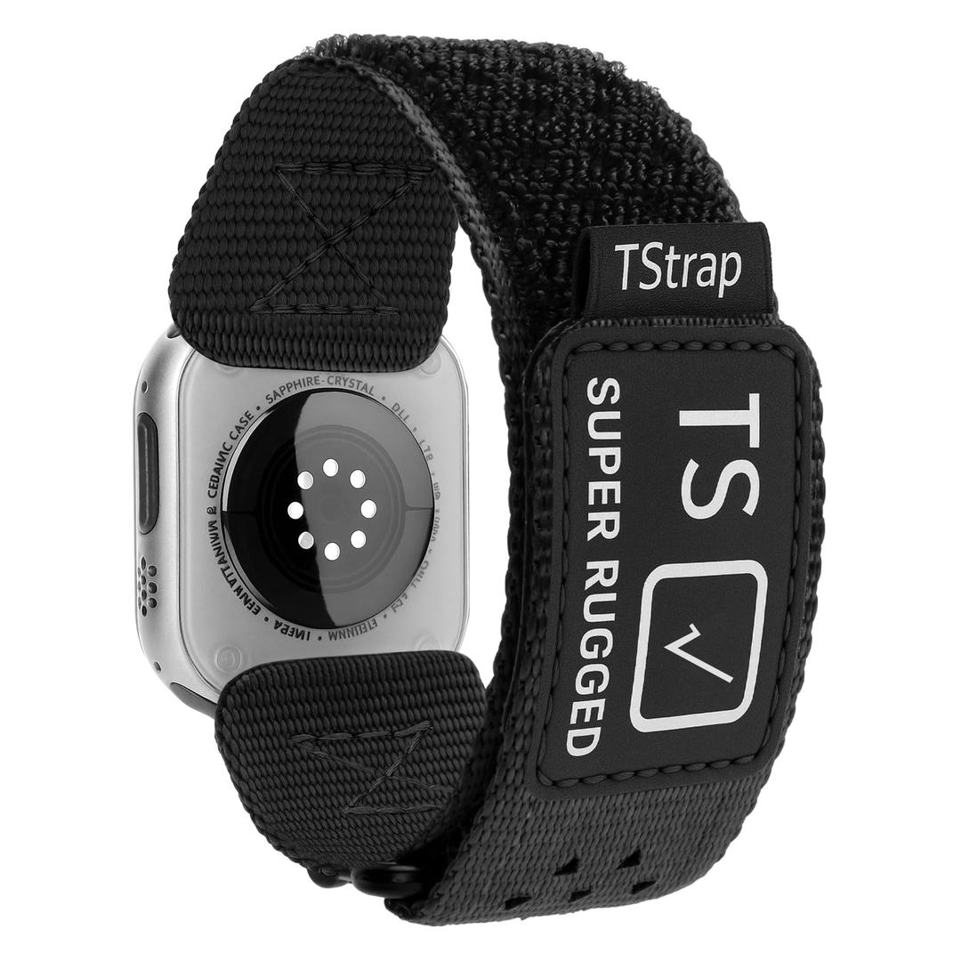TStrap Compatible with Apple Watch Band for Men - Black Nylon iwatch 49mm 46mm 45mm 44mm 42mm Sport Bands Extra Long XL - Military Athletic Strap Correas for Ultra 1/2 Series 10 9 8 7 6 5 4 3 2 1 SE