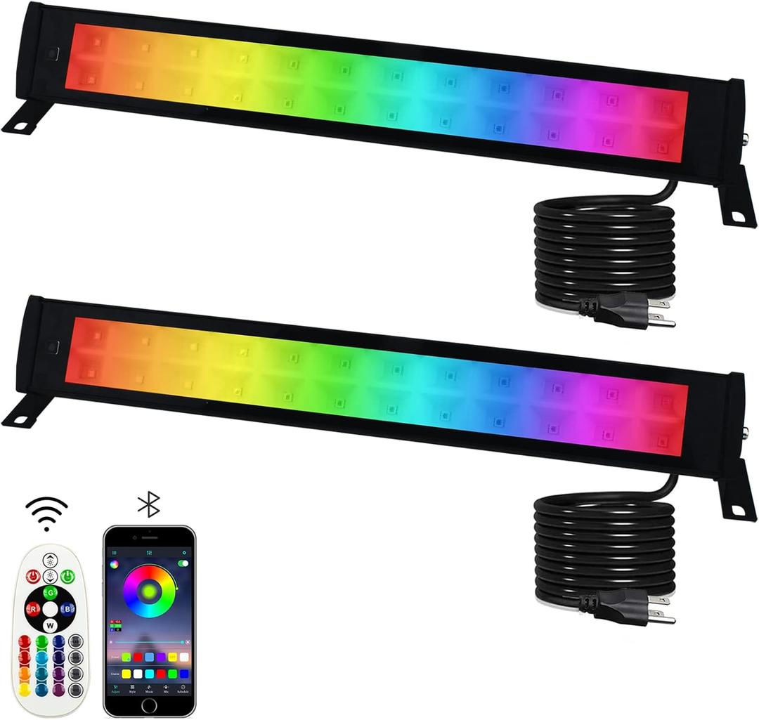 2 Pack 50W RGB Wall Washer Light, Indmird Stage Wash Light Bar, RGB Light Bar, Warm 3000K & 16 Million Colors&Timing& Music Sync, for Commercial Lighting, Birthday Party, Garden Lighting, Wall Display