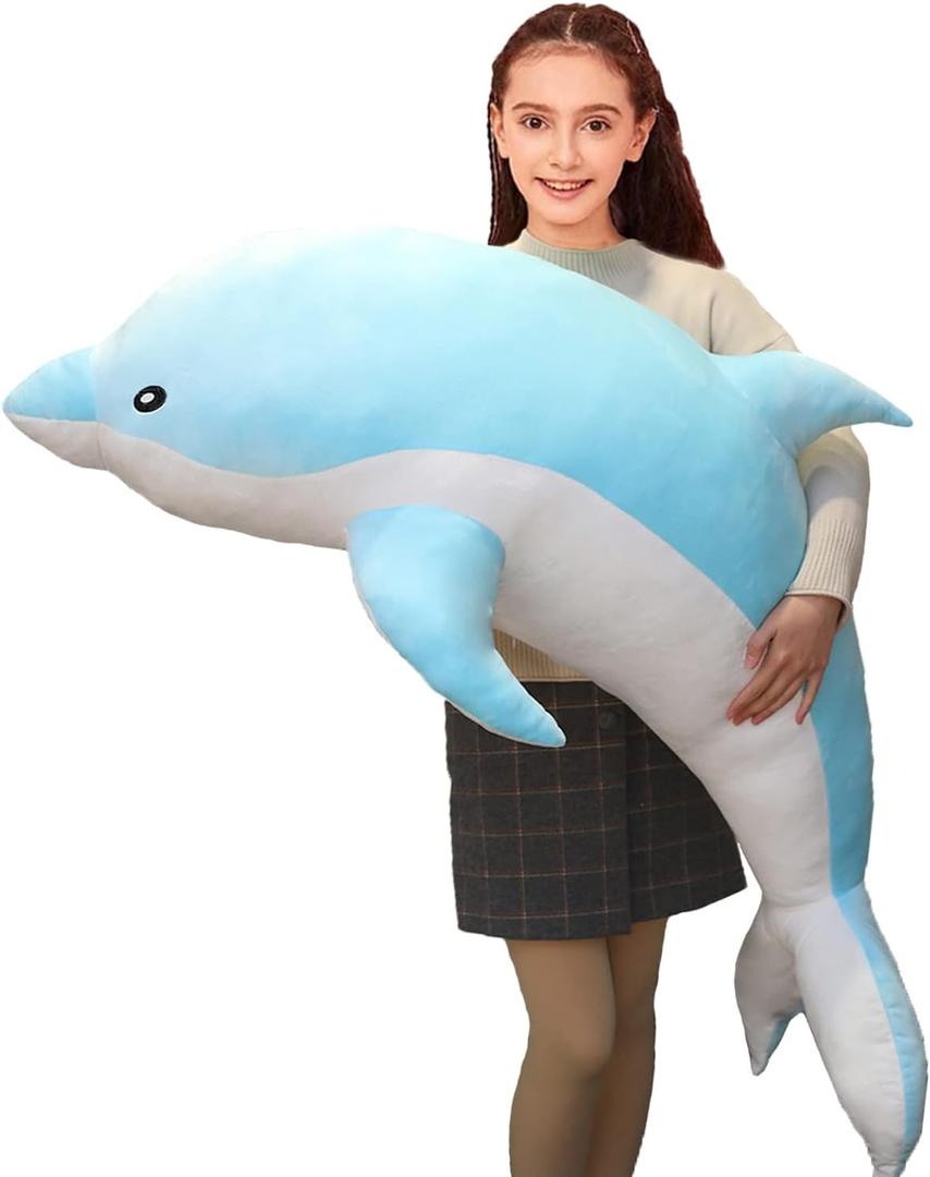 Somao Dolphin Stuffed Animals Plush Pillow Super Soft Sea Animal Plush Toys Dolls for Boys Girls Sleeping Cushion Gift (70cm/27.55in, Blue)