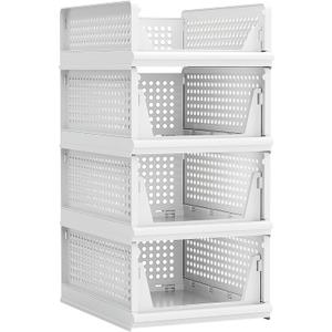 4 Pack Stackable Plastic Storage Basket Closet Organizer Bin Foldable Clothes Organizer Storage Drawer Shelf Container for Living Room Bathroom Kitchen Office (3L+1S)