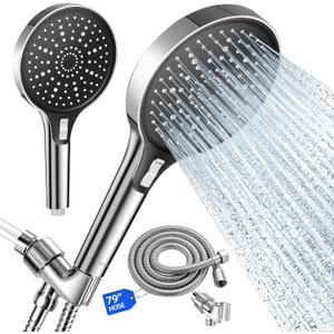 High Pressure 6" Full Body Coverage Handheld Shower Head - Wide Panel Powerful Spray for Easy Hair Washing & Effortless Cleaning - 79" Extra Long Stainless Steel Hose & 360 Swivel Bracket