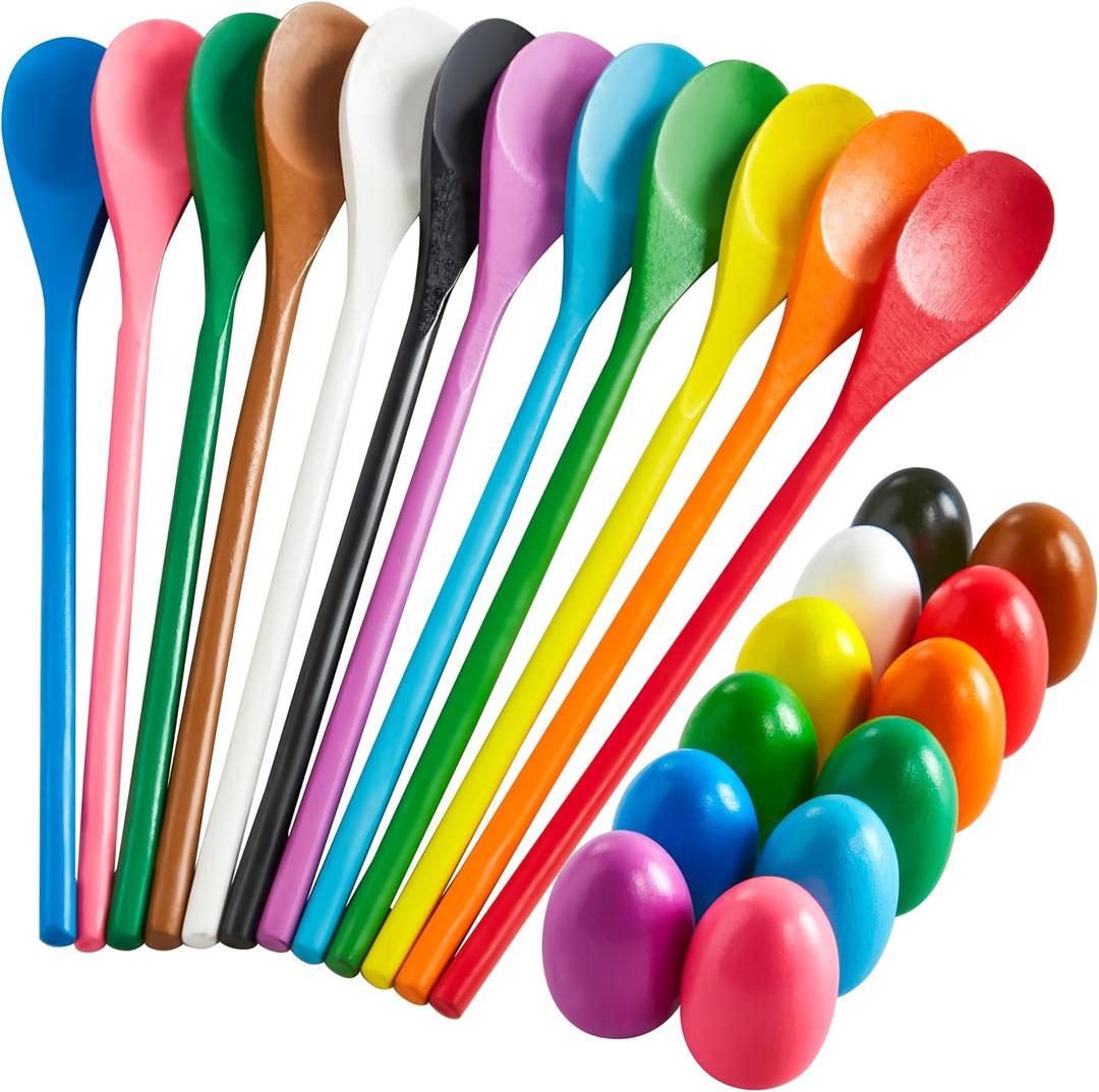 JOYIN 24 PCS Easter Egg and Spoon Race Game Set, 12 Players Carnival Egg and Spoon Relay Game for Kids & Family Activity Holiday Outdoor Yard Easter Egg Hunt Birthday Party Lawn