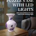 3D Puzzle Vase  200-Piece Interlocking Plastic DIY Flower Vase, Home Decor/Stress Reliever/Floral Arrangement Art, Unique Creative Gift (Light-Up Function) (Purple Blossoms)