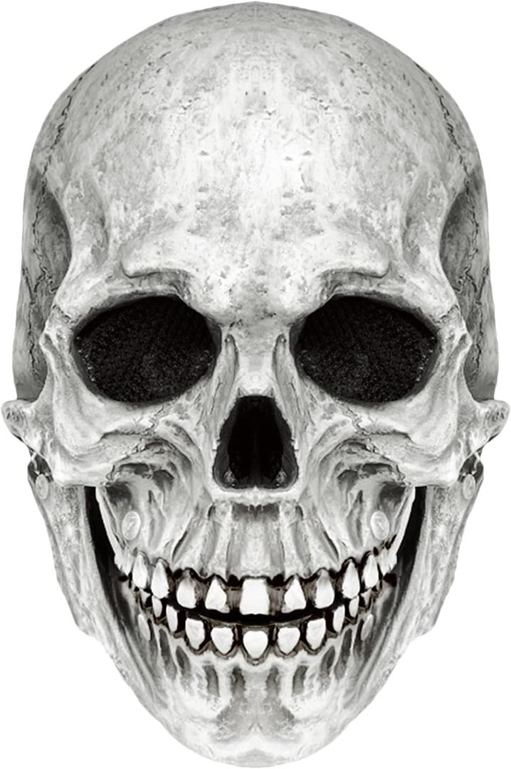 FLORENCE IISA Realistic Full Head Skull Mask with Movable Jaw for Halloween Cosplay, Creepy and Scary Latex Skull Mask (White)