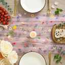 3 x Artoid Mode 3PCS Pink Embroidery Daisy Gauze Table Runner 120 Inch 10FT, Seasonal Sheer Kitchen Dining Holiday Wedding Birthday Table Decor for Home Party