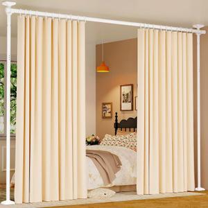 Goovilla Room Divider for Room Separation, Tension Curtain Rods No Drilling, 4-10ft(H) 28-70inch(W) Adjustable Temporary Privacy Wall Divider, Heavy Duty Freestanding Space Partition Separator, White