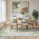 Madane 9x12 Area Rugs for Living Room, Machine Washable Vintage Green Rug with Non-Slip Backing, Soft Throw Large Rug, Thin Carpet for Bedroom Dining Room Farmhouse Under Table, Green/Ivory