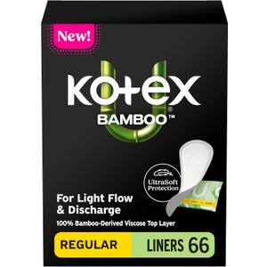 Kotex Bamboo Wrapped Liners, Light Absorbency, Regular Length, 66 Count 