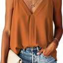 Women's V Neck Tank Tops Sleeveless Loose Shirts Orange (L)