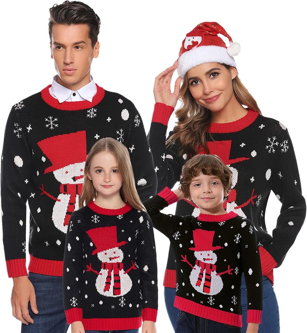 Marvmys Family Snowman Christmas Sweater Women Ugly Xmas Holiday Knit Sweater Pullover, Size XXL