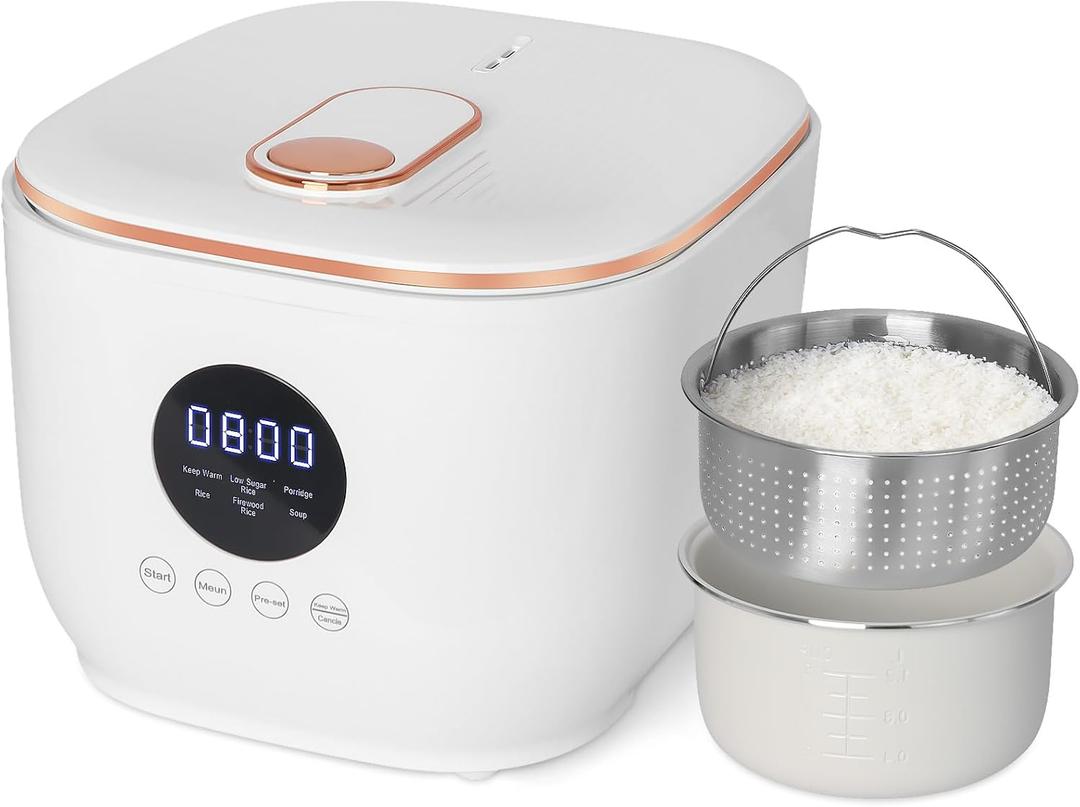 Low Sugar Rice Cooker 6 Cup, with Rice Steamer Basket, Smart StarchRemoving Rice Cooker, 5 Cooking Functions, 24-Hr Delay Timer and 8-Hr Keep Warm
