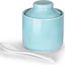 HAOTOP 8 oz Sugar Bowl with Lid and Spoon,Ceramic Sugar Jar Sugar Dispenser Sugar Container Coffee Bar Accessories, Kitchen Countertop Canisters (Turquoise)