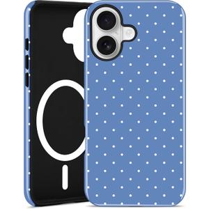 Jusy Magnetic Polka Dot Phone Case for iPhone 16,Blue White