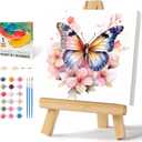 Framed Paint by Numbers Kit for Adults Beginners & Kids Ages 8-12, Butterfly Flowers Acrylic Easy Paint by Number with Frame, Paint by Number Kits on Canvas Framed (10 * 10 Inch, without Easel) (BOP1PF05)