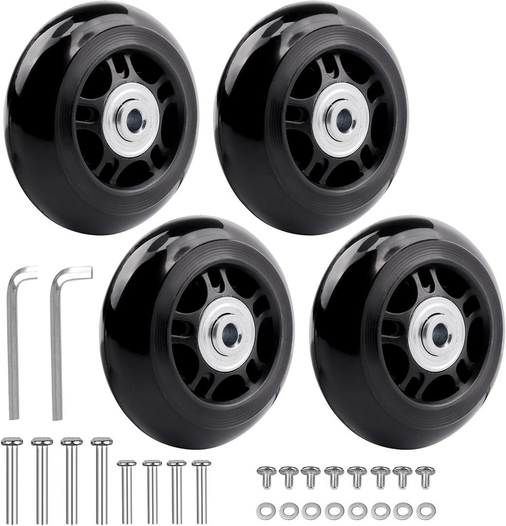 Luggage Suitcase Replacement Wheels, 4Pcs 70mm x 24mm Rubber Swivel Caster Wheels with 608zz Bearings, Inline Outdoor Skate Wheels for Luggage Suitcase Repair with 2 Axles
