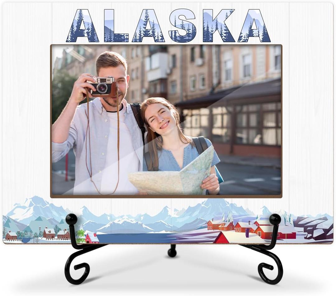 2 x Alaska Gifts Wood Photo Frame Wedding Honeymoon Vacation Gifts for Couple Tabletop Display 4 x 6 Picture Frame Gift for Friends BFF, Alaska Souvenirs Home Office Desk Holiday Decorations -12