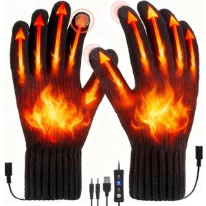 USB Heated Gloves for Women Men, Winter Gloves Full Finger Hand Warmers Gloves 3 Levels Temperature Adjustable Fast Heating Electric Heated Gloves for Outdoor Skiing Cycling Golf Hiking (Black)
