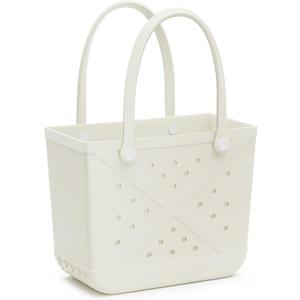 AQUARM Beach Bag Rubber Tote, Waterproof and Durable Open Hand Bag for Swim Pool Beach Travel (Large, White)