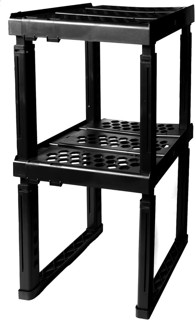Locker Organizer Shelf， Adjustable Width and Height, Ideal Locker for School, Office, and Gym Lockers (Black 2 Pack)