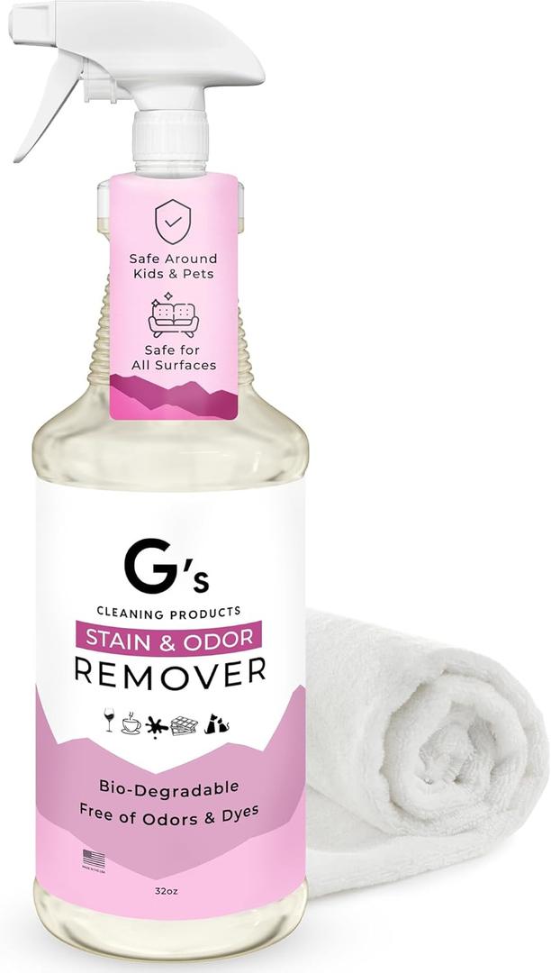 G's Cleaning Biodegradable Stain & Odor Remover Spray  32 oz Pet Urine Enzyme Cleaner  Pet Odor Eliminator for Home  Cat & Dog Pee Carpet Cleaner  Stain Remover for Rug, Floor, Furniture, Mattress