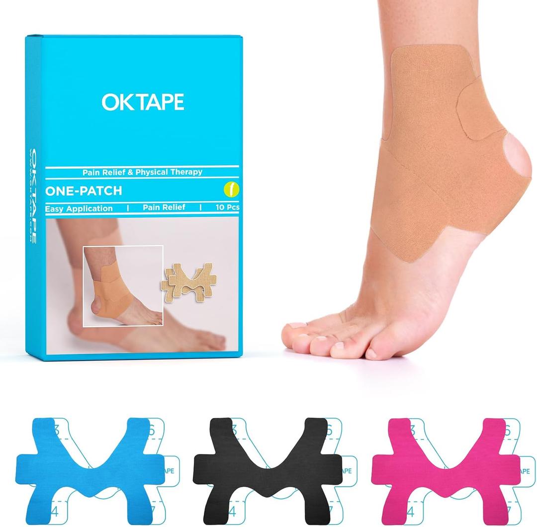OK TAPE Precut Kinesiology Ankle Tape, 10 Pcs, Pain Relief, Prevent Ankle Sprain, Provide Support for Ankle Ligament, Elastic Athletic Tape, Breathable K Tape for daily use - Beige