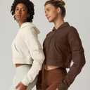 QINSEN Hoodies for Women Full Zip Up Cropped Jacket Long Sleeves with Cargo Pockets Sweatshirts Tops (Brown, XS)