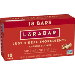 Larabar Cashew Cookie, Fruit and Nut Bars, Gluten Free and Vegan, 30.6 oz, 18 Ct (EXP 02/11/27)