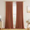 Guken Terracotta Linen Blackout Curtains 84 Inch Length 2 Panels Set for Living Room Bedroom Back Tab Thermal Insulated 100% Black Out Linen Drapes Room Darkening Window Curtains 84 Inches Long