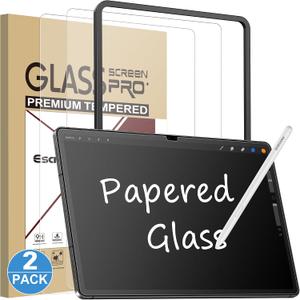 Esanik 2 Pack Like Paper Glass Screen Protector for Samsung Galaxy Tab S10 Plus / S9 Plus / S9 FE Plus (12.4 inch) 9H Tempered Glass Film with Alignment Frame, Writing Like on Paper, Anti Glare