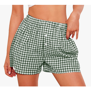 PRETTYGARDEN Womens Shorts Boxers 2025 Summer Gingham Pajama Lounge Sleep Y2K Plaid Pj Shorts Beach Bottoms, Size L