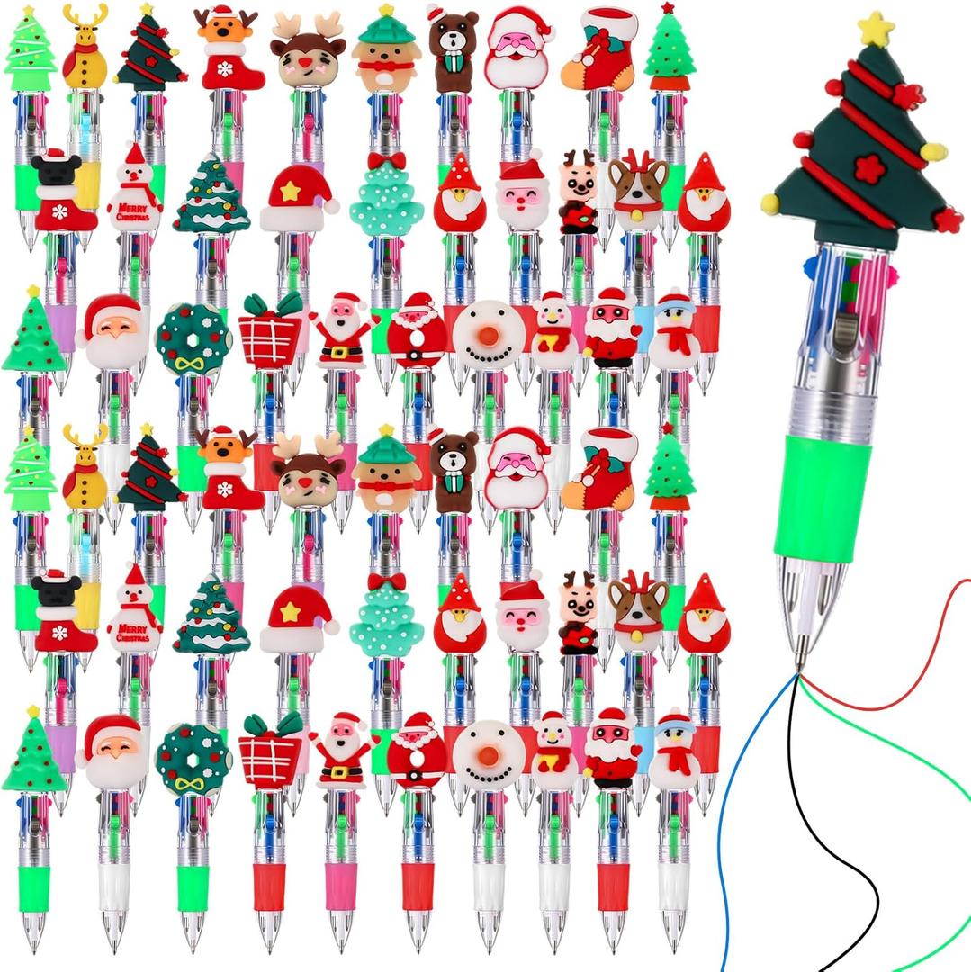120 Pcs Multicolor Christmas Ballpoint Pen 4-Colors-in-1 Retractable Christmas Tree Santa Snowman Ballpoint Writing Pen for Holiday Xmas Stocking Fillers Gift Party Favors