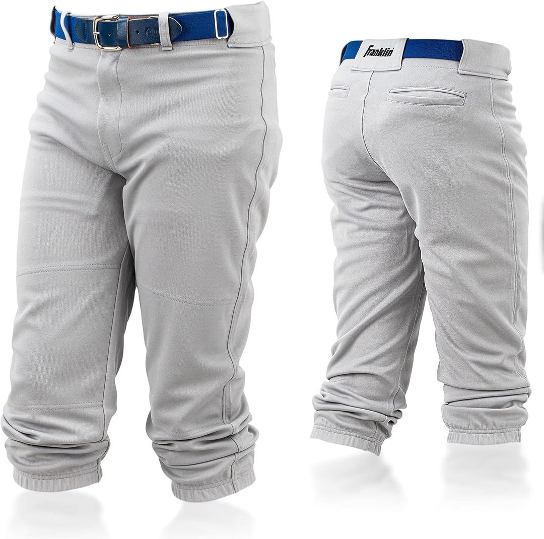 Franklin Sports Youth Baseball + Softball Pants - Knee High + Relaxed Fit Kids Baseball Pants - White, Black + Grey Pants (Small, Gray)