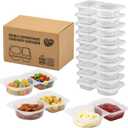 4 x 10 Sets Double Compartment Condiment Containers with Lid, Small Plastic Clear Container for Sauce Snack Refrigeration Outdoor Takeaway, Food Grade BPA-Free