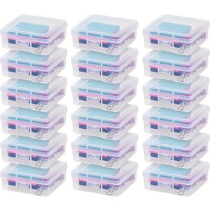 IRIS USA Pencil Case Boxes, 18-Pack, |Made in USA|, Plastic Bead Organizing Containers with Snap Lid for Arts, Crafts, Ephemera, Stickers, & Dance Cheer, Clear - Small
