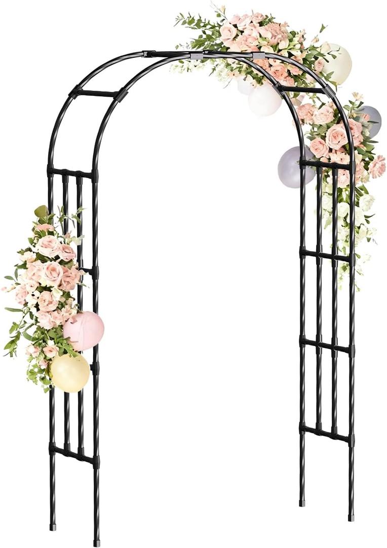 Garden Arch Trellis,4.9x8.5FT Metal Garden Arbor for Climbing Plants Outdoor,Wedding Archway for Lawn Patio Backyard Ceremony Party Decoration,Black, Full Arch