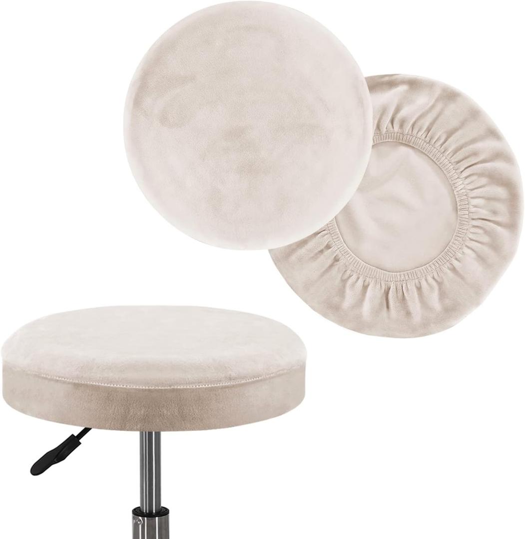 Turquoize 2 Pack Bar Stool Covers Round Stool Covers with Elastic Bands Bar Stool Seat Covers Slipcover Washable Stool Cushion Covers Feature Stretch Thick Fabric, Dia 16"-18", X-Large, Ivory True