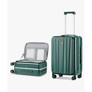 Hanke 24 Inch Checked Luggage Front Opening Rolling Suitcase Aluminum Frame PC hard sided luggage with spinner wheels for Travel Woman Men.(Dark Green)