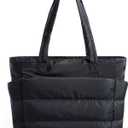 BAGSMART Tote Bag for Women, Lightweight Puffy Tote Bag with Compartments Shoulder Bag Handbag for Travel, Work, Gym | Lightweight, Puffy, Quilted, for Travel, Work (Standard, Black)