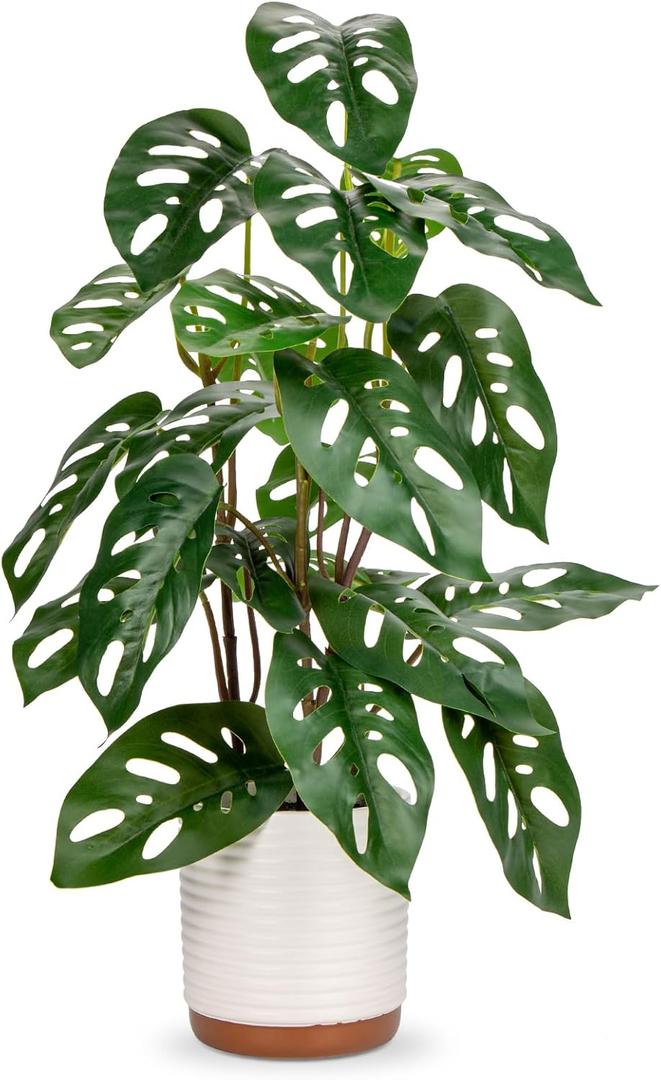 Fake Plants 21.7'' Faux Monstera Plant Tall Artificial Plants Indoor with Pots Faux Plants Fake Potted Plants Artificial Decor Fake Monstera Silk Plants for Home Living Room Bedroom Bathroom Office
