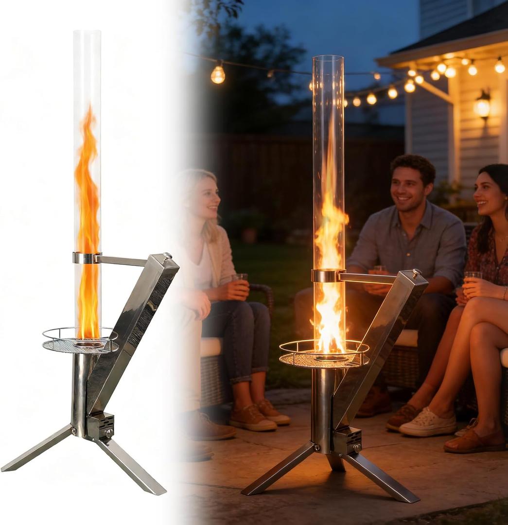 Pellet Heater 50 Inch Patio Heaters for Outdoor Use Stainless Steel Wood Pellet Patio Heater Modern Flame Viewing Experience Pellet Fire Pit for Courtyards, Patios, Camping