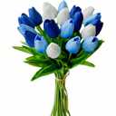 30 Pcs Tulips Artificial Flowers Fake Navy, Blue, White Flowers Latex Tulips Real Touch 13" Silk Flower for Spring Mother's Day Easter Gifts in Bulk Home Kitchen Wedding Decorations